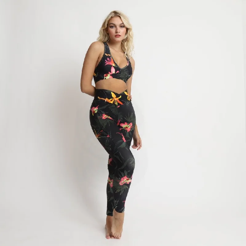 Women's Professional Attire Leggings with Pockets - BLACK FLORAL
