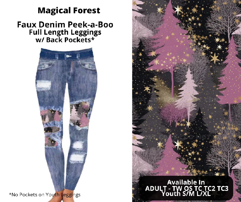Women's Attire Magical Forest Faux Denim Full Length Peekaboo Leggings