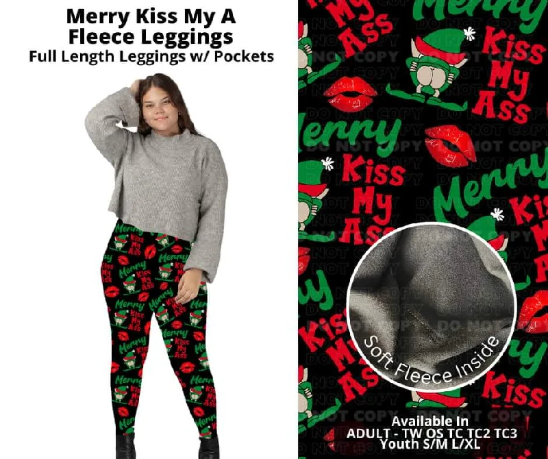 Women's Plus-Size Attire Merry Kiss My A Fleece Leggings