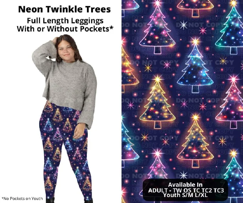 Women's Resort Garments Neon Twinkle Trees Full Length Leggings w/ Pockets