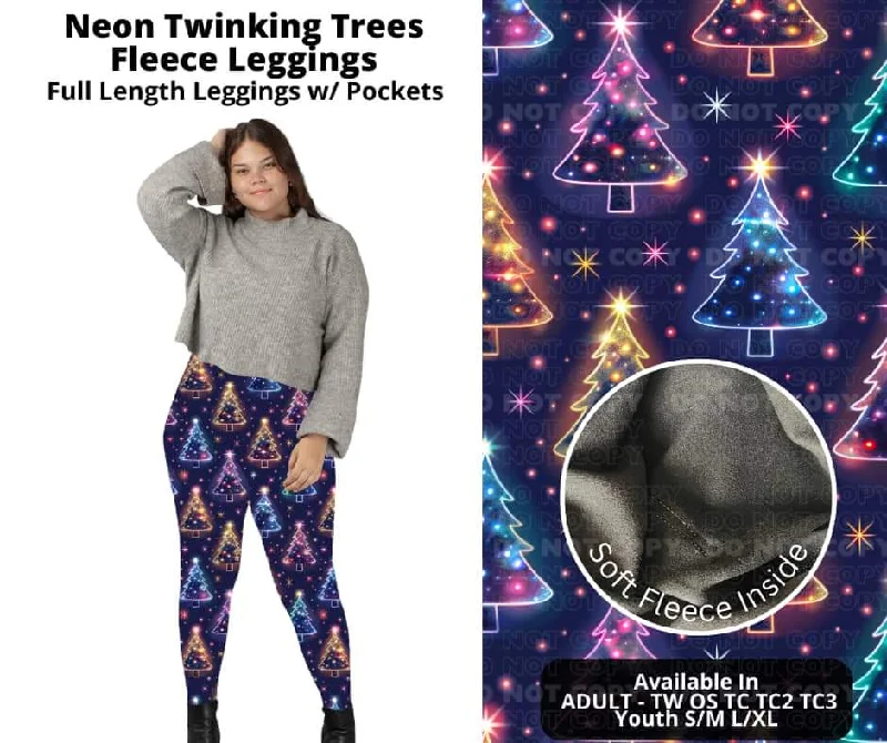 Women's Comfy Attire For Lounging Neon Twinkling Trees Fleece Leggings