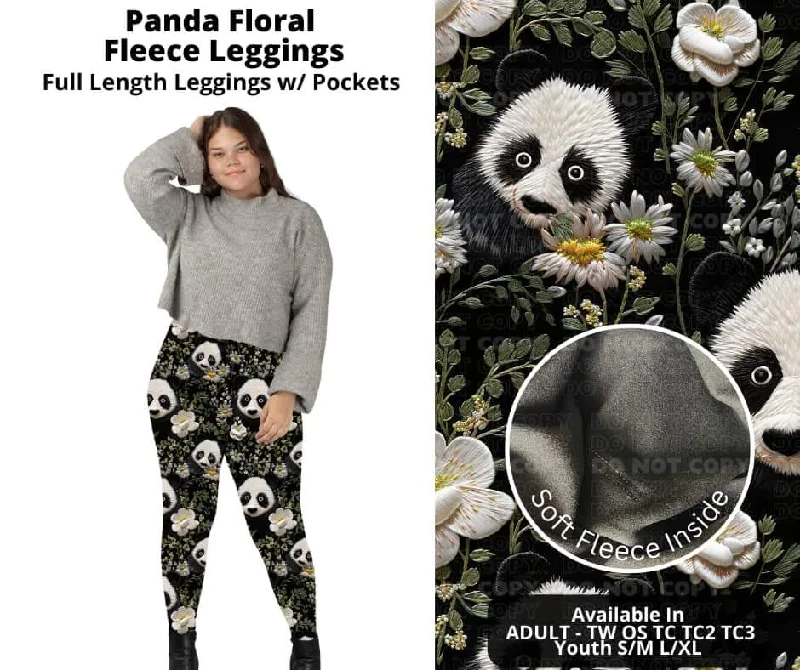 Women's Trendy Casual Outfit Panda Floral Fleece Leggings