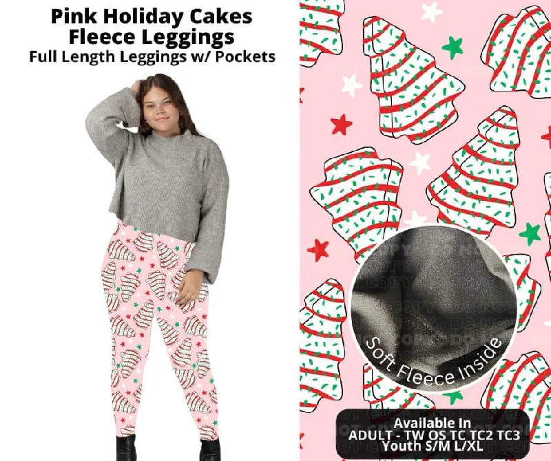 Women's Outerwear Apparel Pink Holiday Cakes Fleece Leggings