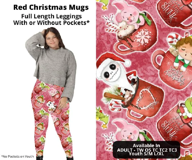 Women's Evening Apparel Red Christmas Mugs Full Length Leggings w/ Pockets