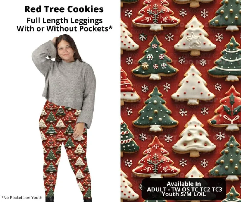 Women's Workout Garments Red Tree Cookies Full Length Leggings w/ Pockets
