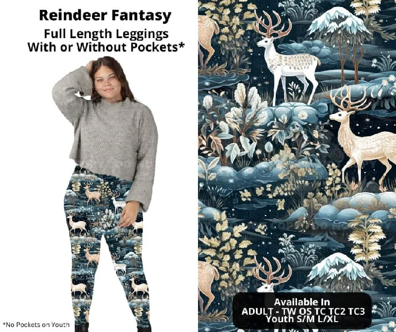 Women's Comfy Loungewear Outfit Reindeer Fantasy Full Length Leggings w/ Pockets