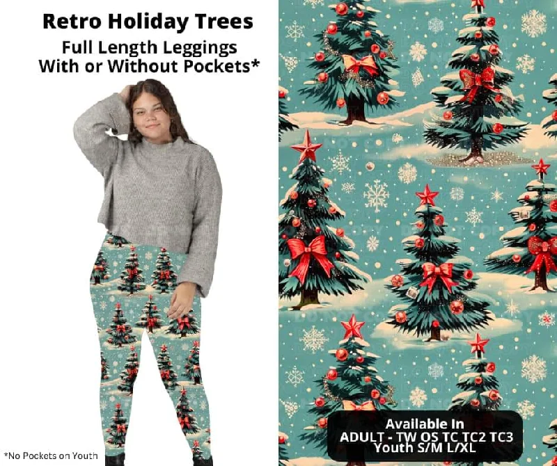 Women's Apparel And Garments Retro Holiday Trees Full Length Leggings w/ Pockets