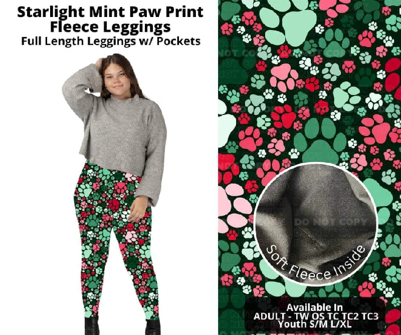 Women's Everyday Attire Starlight Mint Paw Print Fleece Leggings