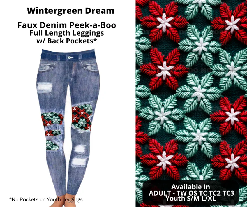 Women's Effortless Casual Outfit Wintergreen Dream Faux Denim Full Length Peekaboo Leggings