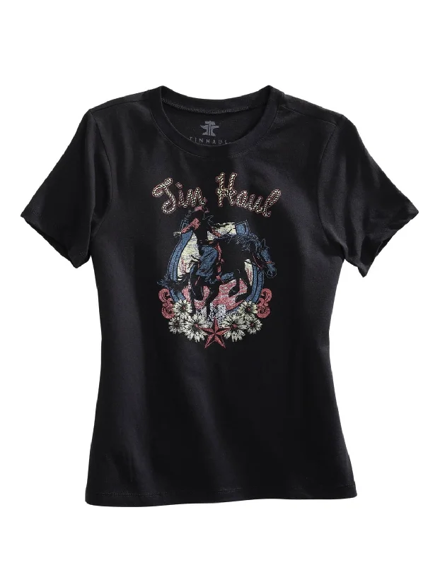 Casual Outfit For Women Tin Haul Womens Black Cotton Blend Lady Bronc S/S Horseshoe T-Shirt Casual Outfit For Women Tin Haul Womens Black Cotton Blend Lady Bronc S/S Horseshoe T-Shirt