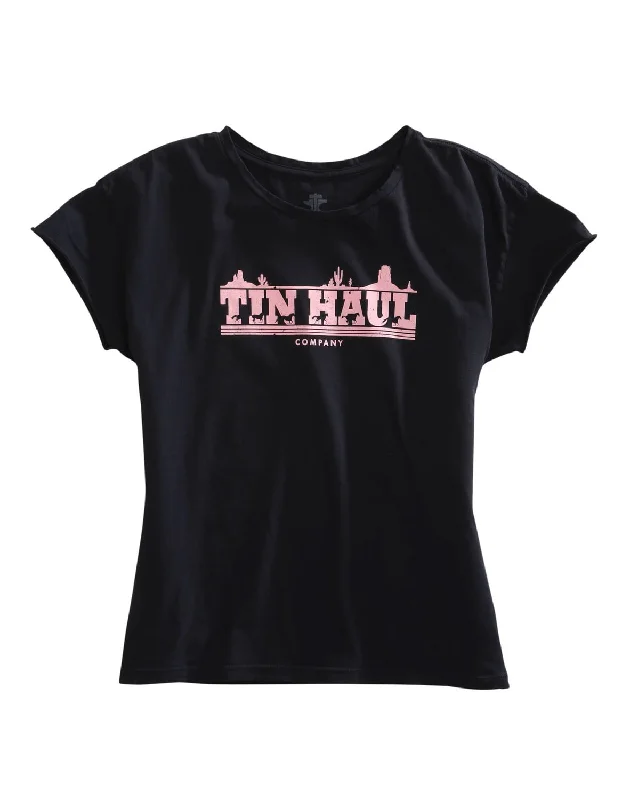 Modern Women's Apparel Tin Haul Womens Black 100% Cotton Pink Running Horses S/S T-Shirt Modern Women's Apparel Tin Haul Womens Black 100% Cotton Pink Running Horses S/S T-Shirt