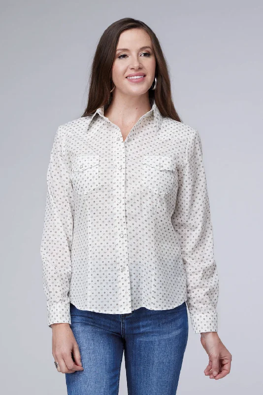 Women's Street Style Casual Wear Roper Womens 2065 Mini Floral White Cotton Blend L/S Shirt Women's Street Style Casual Wear Roper Womens 2065 Mini Floral White Cotton Blend L/S Shirt