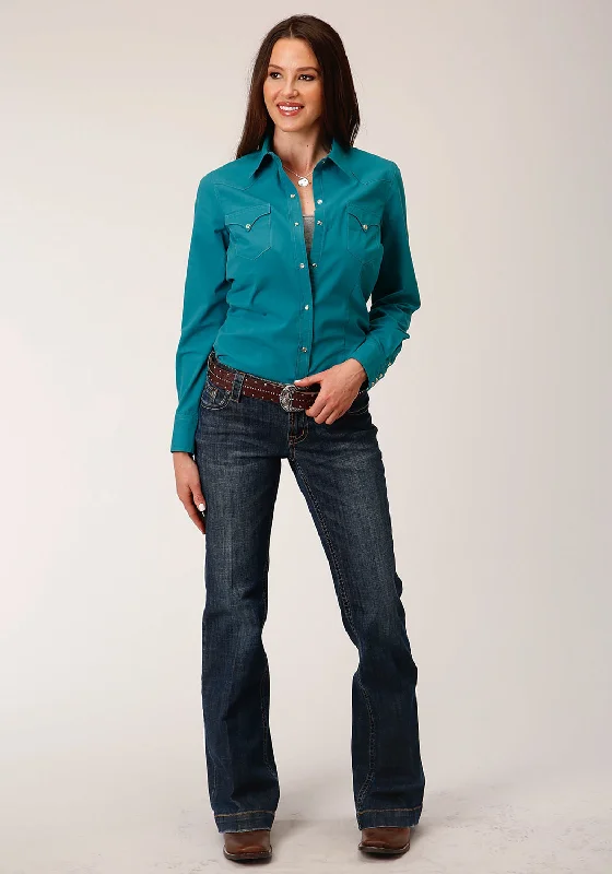 Casual Women's Clothing Online Roper Womens 1729 Solid Poplin Deep Teal 100% Cotton L/S Shirt Casual Women's Clothing Online Roper Womens 1729 Solid Poplin Deep Teal 100% Cotton L/S Shirt