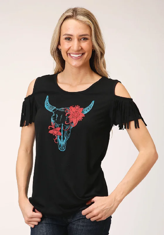 Stylish Dresses for Women Roper Womens Black Poly/Rayon Cold Shoulder S/S Longhorn T-Shirt Stylish Dresses for Women Roper Womens Black Poly/Rayon Cold Shoulder S/S Longhorn T-Shirt