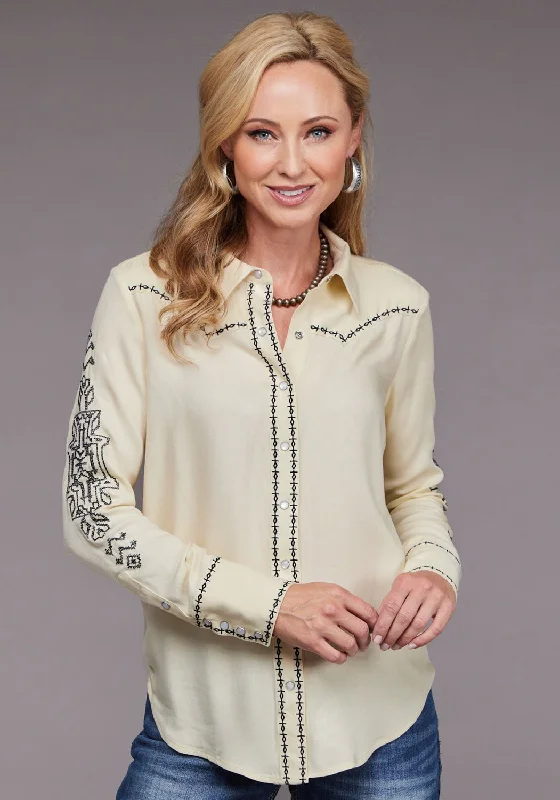 Women's Trendy Outfits Stetson Womens 2098 Black Embroidered Cream 100% Rayon L/S Blouse Women's Trendy Outfits Stetson Womens 2098 Black Embroidered Cream 100% Rayon L/S Blouse