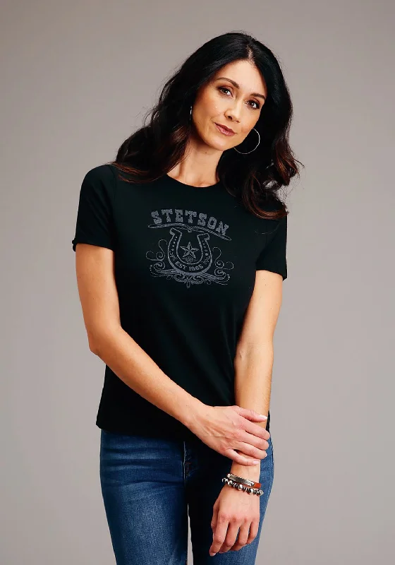 Effortless Chic for Women Stetson Womens Vintage Black Cotton Blend Horseshoe S/S T-Shirt Effortless Chic for Women Stetson Womens Vintage Black Cotton Blend Horseshoe S/S T-Shirt
