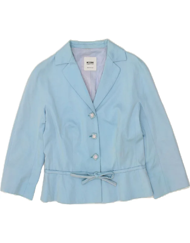 Women's High-Fashion Clothes MOSCHINO Womens 3 Button Blazer Jacket UK 12 Medium Blue Cotton Women's High-Fashion Clothes MOSCHINO Womens 3 Button Blazer Jacket UK 12 Medium Blue Cotton