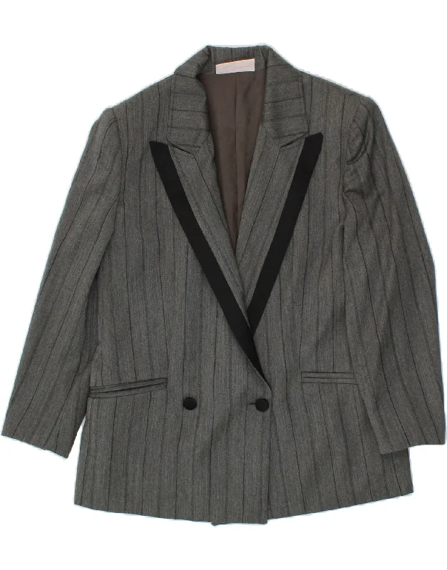 Women's Sports Apparel LAURA BIAGIOTTI Womens Double Breasted Blazer Jacket IT 48 XL Grey Striped Women's Sports Apparel LAURA BIAGIOTTI Womens Double Breasted Blazer Jacket IT 48 XL Grey Striped