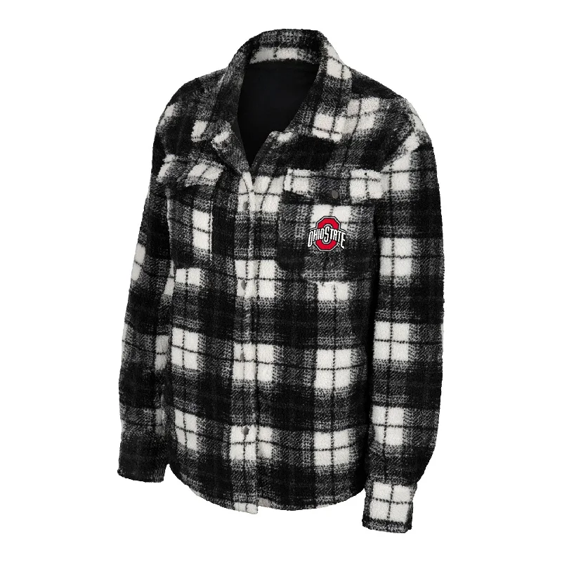 Women's Clothes Online Shopping Ladies Ohio State Buckeyes Hug Me Plaid Black Shacket